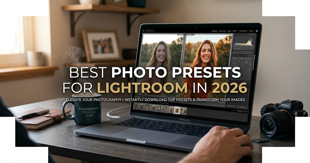 Lightroom preset interface showing before and after editing