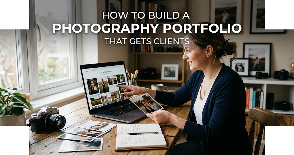 Professional photography portfolio on tablet and print